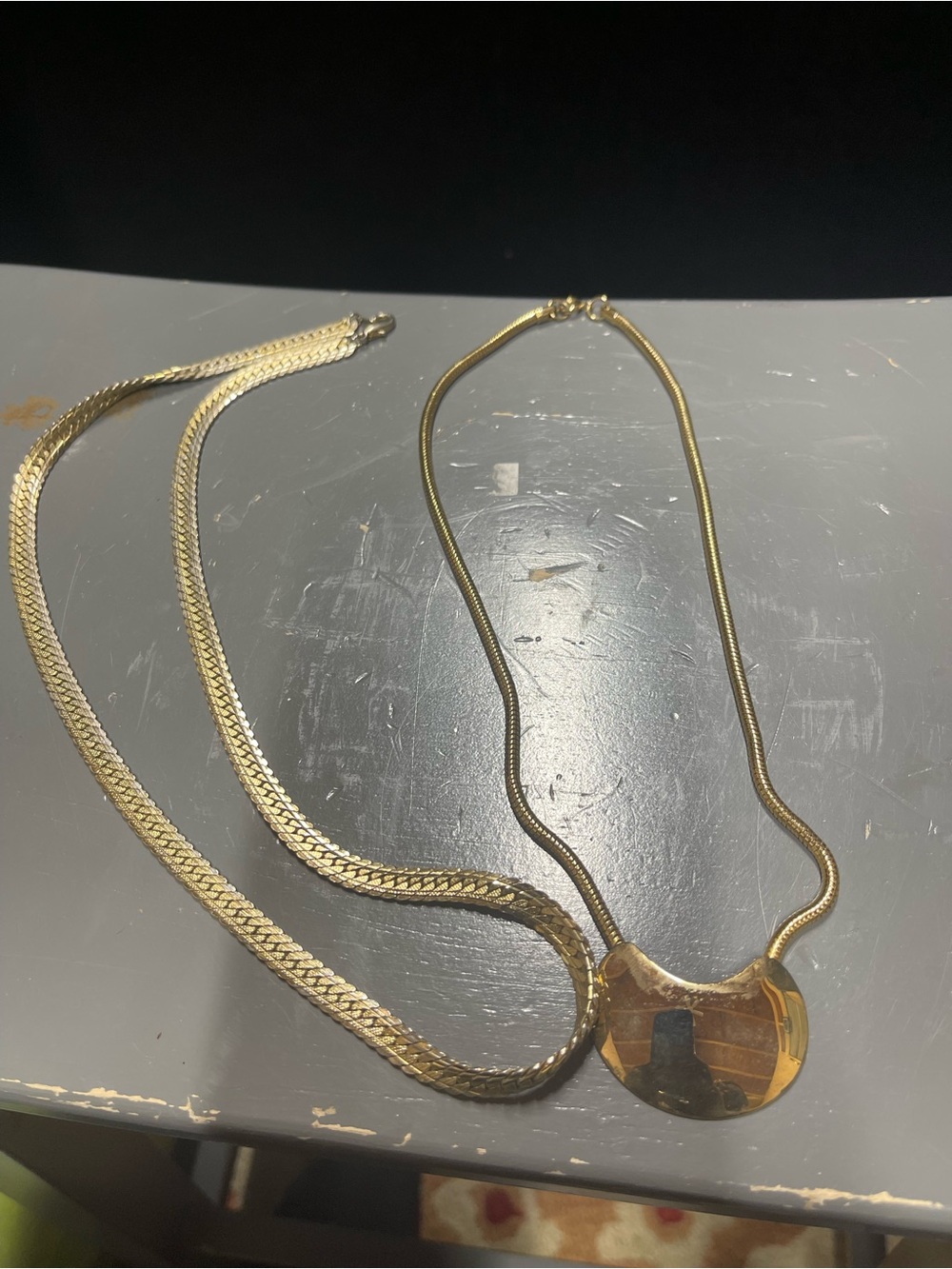 2 Gold Tone Statement Pendant Necklaces Women Jewelry